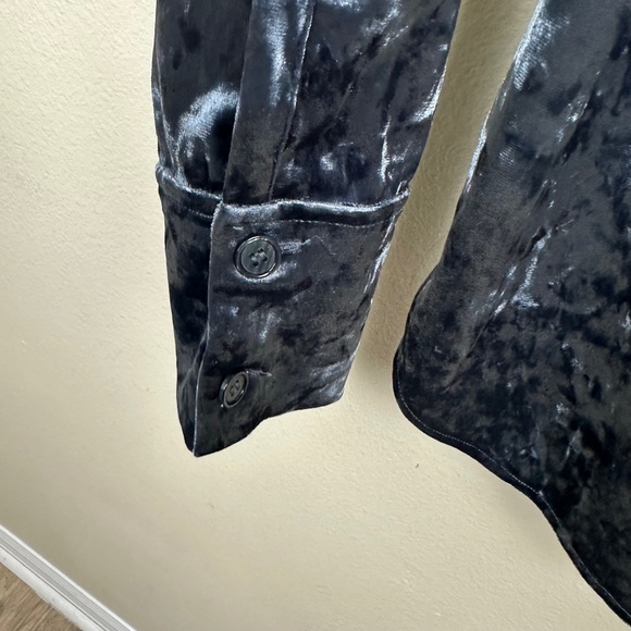 & Other Stories Sz Large Crushed Velvet Velour Button Up Shirt Top Slate Blue - Picture 5 of 7